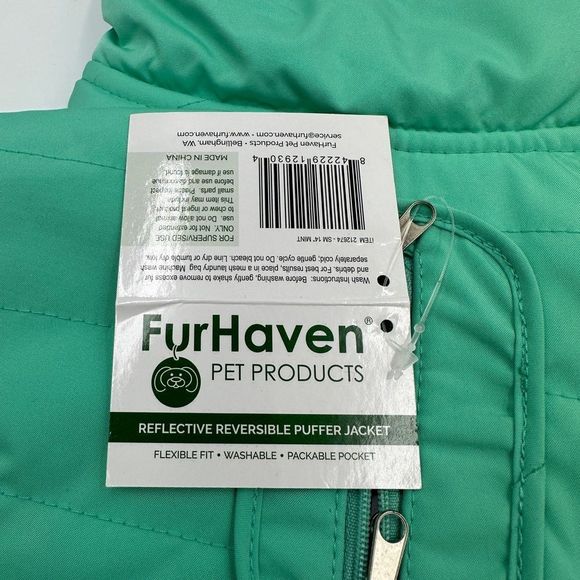NWT!! Furhaven Reversible Reflective Puffer Jacket, Washable, Mint, Small - Picture 5 of 12